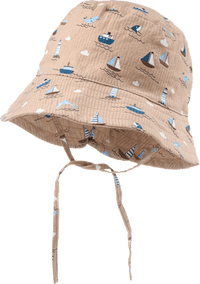 Hut mit Schiffs-Muster aus Musselin, beige, Gr. 46/47, 1 St