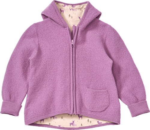 Jacke aus Merinowolle mit Mitwachsfunktion & Reh-Muster, lila, Gr. 74/80, 1 St