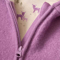 Jacke aus Merinowolle mit Mitwachsfunktion & Reh-Muster, lila, Gr. 74/80, 1 St