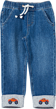 Rechte jeans met autoborduursel, blauw, maat 92 104, 1 stuk