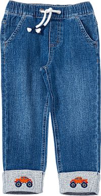 Rechte jeans met autoborduursel, blauw, maat 92 104, 1 stuk
