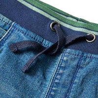 Rechte jeans met geribbelde tailleband en trekkoord, blauw, maat 104, 1 stuk