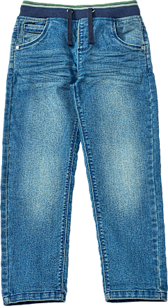 Rechte jeans met geribbelde tailleband en trekkoord, blauw, maat 104, 1 stuk