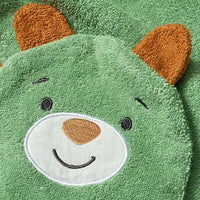 Badhanddoek met capuchon en washandje met berenmotief, groen, 1 stuk