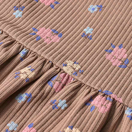 Kleid mit Blumen-Muster & Ripp-Struktur, braun, Gr. 110, 1 St