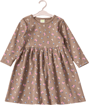 Kleid mit Blumen-Muster & Ripp-Struktur, braun, Gr. 128, 1 St