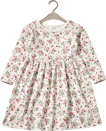 Kleid mit Ripp-Struktur & Blumen-Muster, weiß & rosa, Gr. 128, 1 St