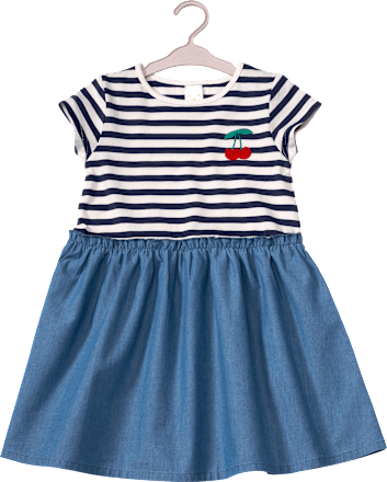 Kleid mit Streifen-Muster & Kirsch-Applikation, blau & rot, Gr. 128, 1 St