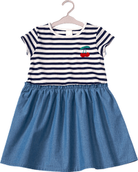 Kleid mit Streifen-Muster & Kirsch-Applikation, blau & rot, Gr. 128, 1 St