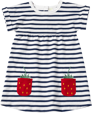 Kleid mit Streifen & Erdbeer-Taschen, blau + weiß, Gr. 116, 1 St