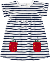 Kleid mit Streifen & Erdbeer-Taschen, blau + weiß, Gr. 116, 1 St