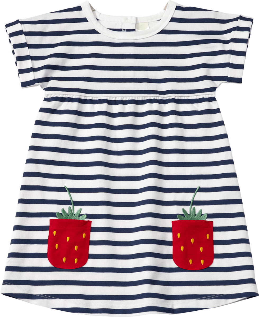 ALANA Kleid mit Streifen & Erdbeer-Taschen, blau + weiß, Gr. 122, 1 St