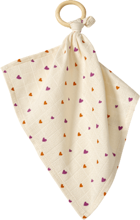 Kuscheltuch mit Herz-Muster, lila & orange, 1 St