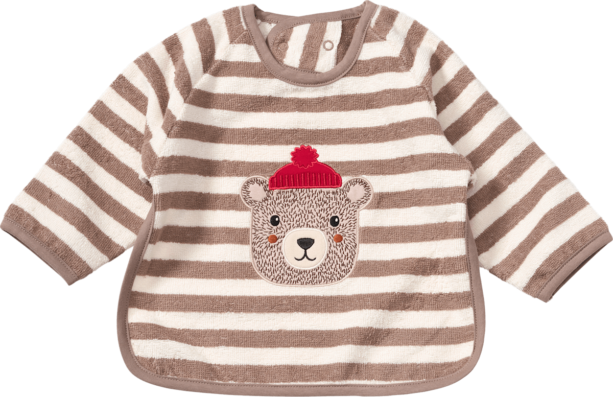 Lätzchen mit Ärmel & Bären-Motiv, beige, 1 St