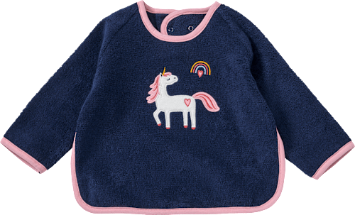 Slabbetje met mouwen en eenhoornmotief, blauw, 1 stuk