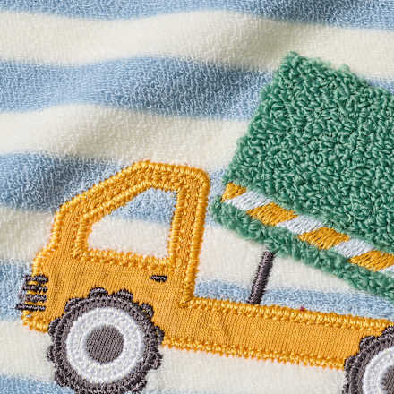 Slabbetje met vuilniswagenapplicatie, blauw, 1 stuk