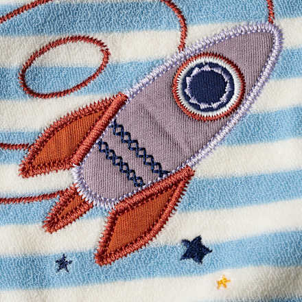 Slabbetje met raketmotief, blauw/wit, 1 stuk