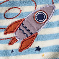 Slabbetje met raketmotief, blauw/wit, 1 stuk