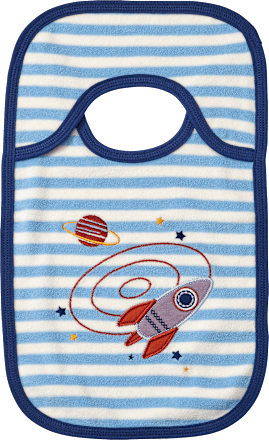 Slabbetje met raketmotief, blauw/wit, 1 stuk