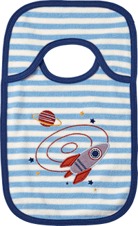 Slabbetje met raketmotief, blauw/wit, 1 stuk