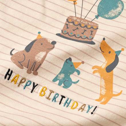 Langarmshirt Geburtstag mit Happy Birthday-Schriftzug, beige, Gr. 98/104, 1 St