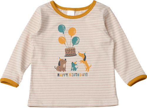 Langarmshirt Geburtstag mit Happy Birthday-Schriftzug, beige, Gr. 98/104, 1 St