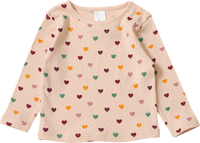 Shirt met lange mouwen, opengewerkte structuur en hartjespatroon, beige, maat 86, 1 stuk