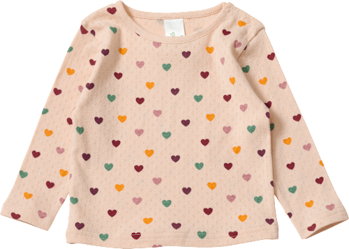 Shirt met lange mouwen, opengewerkte structuur en hartjespatroon, beige, maat 86, 1 stuk