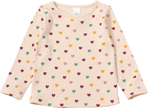 Shirt met lange mouwen, opengewerkte textuur en hartjespatroon, beige, maat 110, 1 stuk