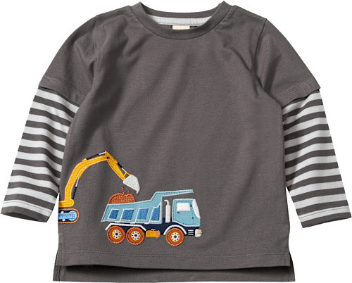 Langarmshirt mit Bagger-Applikation, grau, Gr. 110, 1 St