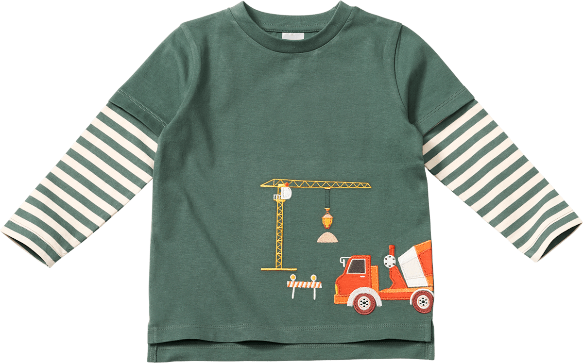 Langarmshirt mit Baustellen-Motiv, grün, Gr. 104, 1 St