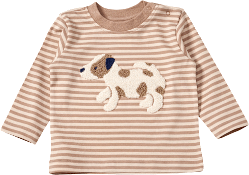 Langarmshirt mit Bouclé-Hund-Applikation, braun, Gr. 86, 1 St