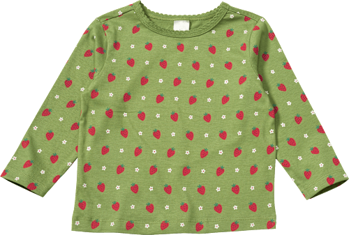 Langarmshirt mit Erdbeer-Muster, grün, Gr. 104, 1 St