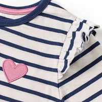 Shirt met lange mouwen en hartjesapplicatie, blauw en wit, maat 116, 1 stuk