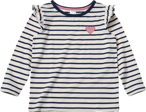 Shirt met lange mouwen en hartjesapplicatie, blauw en wit, maat 116, 1 stuk