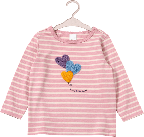 Shirt met lange mouwen en hartjesapplicatie, roze, maat 104, 1 stuk