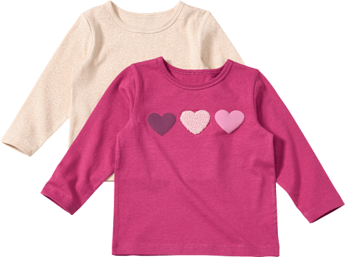Langarmshirt mit Herz-Applikation & Ripp-Struktur, rosa + beige, Gr. 110, 1 St