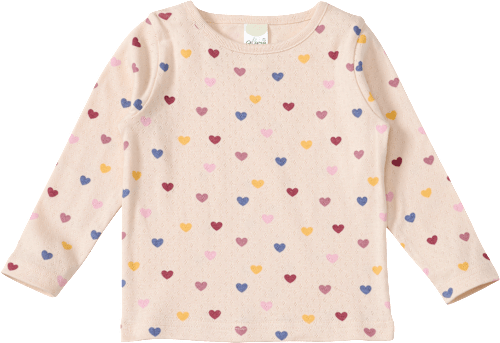 Langarmshirt mit Herz-Muster & Ajour-Struktur, beige, Gr. 110, 1 St