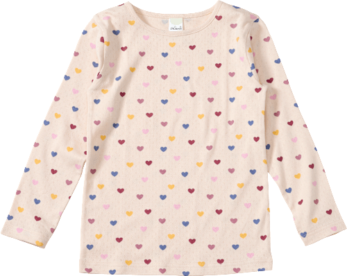 Langarmshirt mit Herz-Muster & Ajour-Struktur, beige, Gr. 140, 1 St