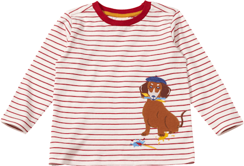 Langarmshirt mit Ringel-Muster & Dackel-Applikation, rot & weiß, Gr. 110, 1 St