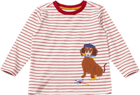 Langarmshirt mit Ringel-Muster & Dackel-Applikation, rot & weiß, Gr. 110, 1 St