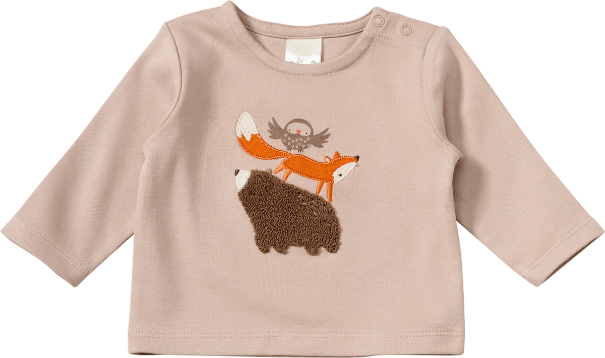 Langarmshirt mit Tier-Applikation, braun, Gr. 62, 1 St