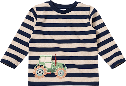 Langarmshirt mit Traktor-Applikation, blau & beige, Gr. 98, 1 St