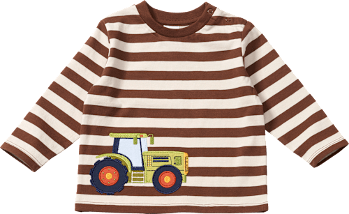 Langarmshirt mit Traktor-Applikation, braun & beige, Gr. 86, 1 St