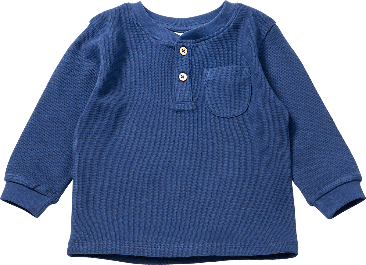 ALANA Langarmshirt mit Waffel-Struktur & Knopfleiste, blau, Gr. 104, 1 St
