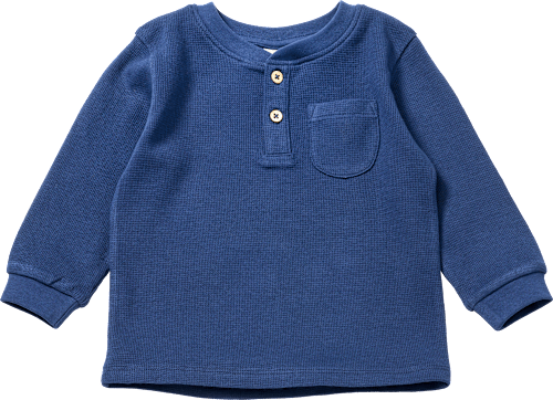 Langarmshirt mit Waffel-Struktur & Knopfleiste, blau, Gr. 92, 1 St