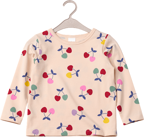 Langarmshirt Pro Climate mit Kirschen-Muster, beige, Gr. 116, 1 St