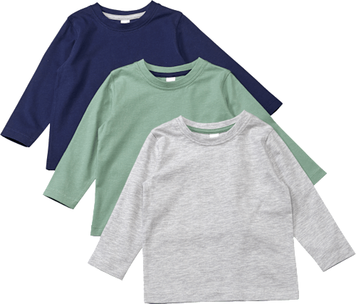 Langarmshirts, grau + blau + grün, Gr. 116, 3 St