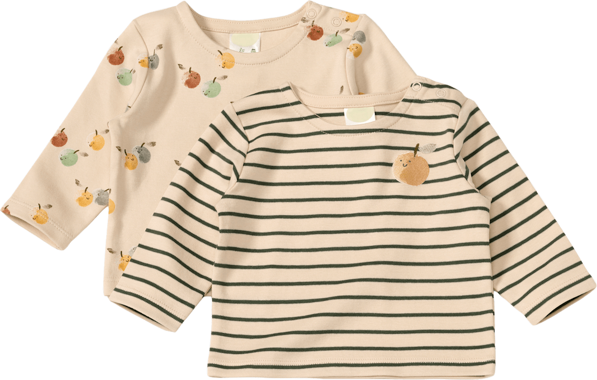 ALANA Langarmshirts mit Apfel-Motiv, beige + grün, Gr. 56, 2 St