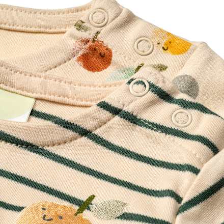 Langarmshirts mit Apfel-Motiv, beige + grün, Gr. 68, 2 St